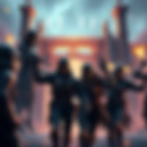 A group of players celebrates a successful raid after unlocking a gate, showcasing teamwork and excitement.