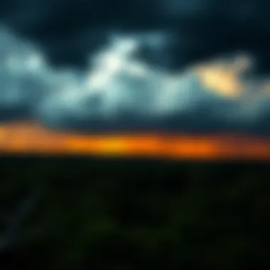 Dark clouds with rain falling in a North Carolina landscape