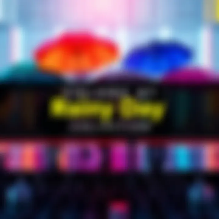A vibrant display of the latest Rainy Day skins showcasing bright designs for overcast days.