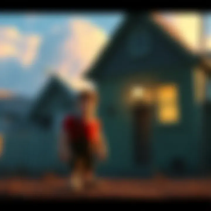 Ralph standing outside the old, vacant house, looking uncertain.