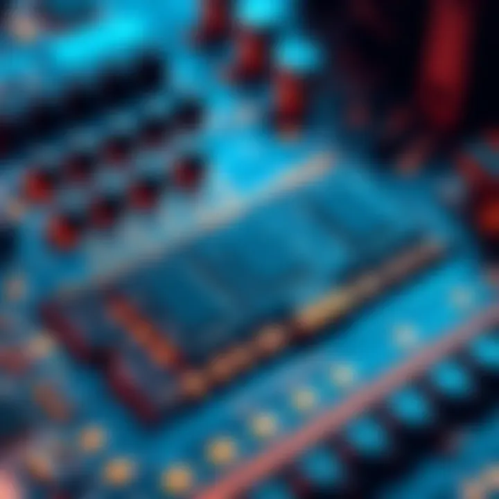 Close-up view of RAM chips on a blue circuit board, highlighting the technology involved in the RAM crisis.