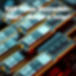 A close-up of several RAM modules stacked together, showcasing their shiny surfaces and circuit designs, highlighting the recent spike in prices.