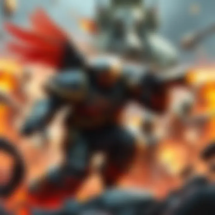 Ramattra tank character in action Ramattra, a strong tank character in a game, displayed in an intense battle scene, showcasing his armor and abilities