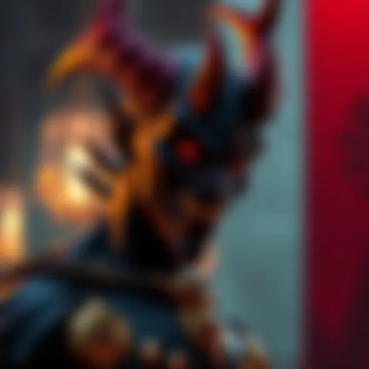 Ramattra character dressed in the Mephisto skin, showing a dark and twisted look that contrasts with his original design.