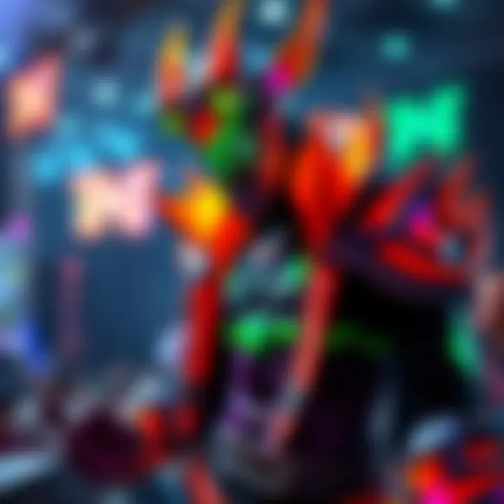 Ramattra in a vibrant new skin, showcasing his unique design and features, exciting fans at a gaming event.