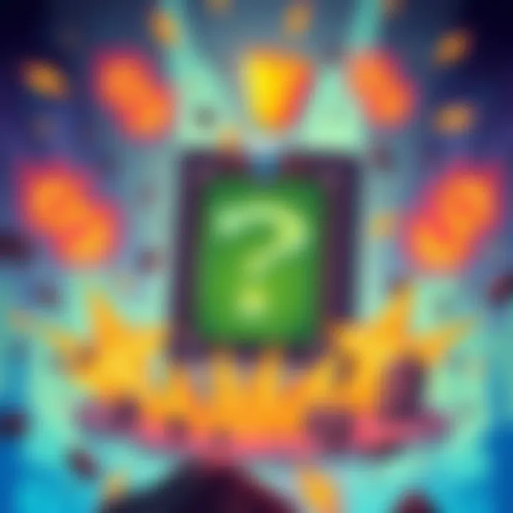 An illustration showing a card surrounded by chaotic energy and random symbols, representing the unpredictability of summoning mechanics.