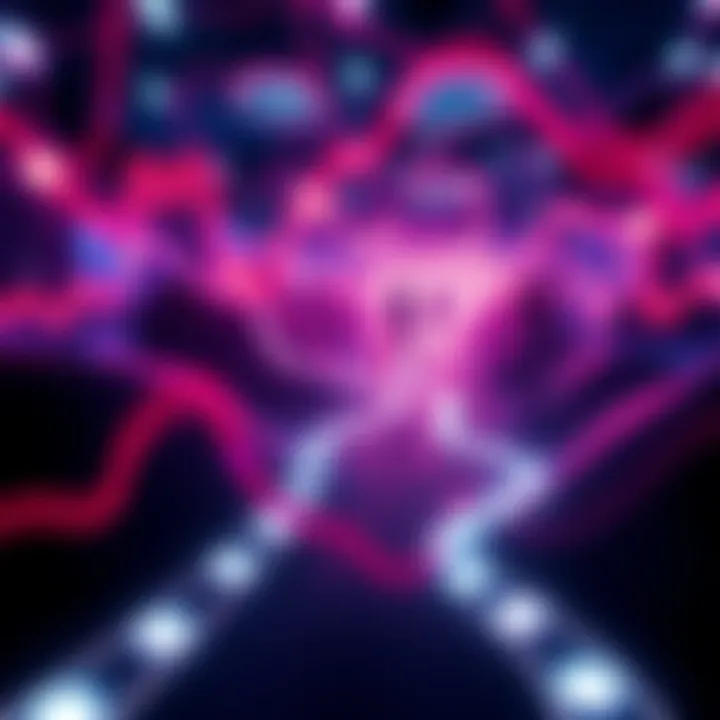 A visual representation of a random walk showing various paths and directions taken, with a focus on the unpredictable nature of the journey.