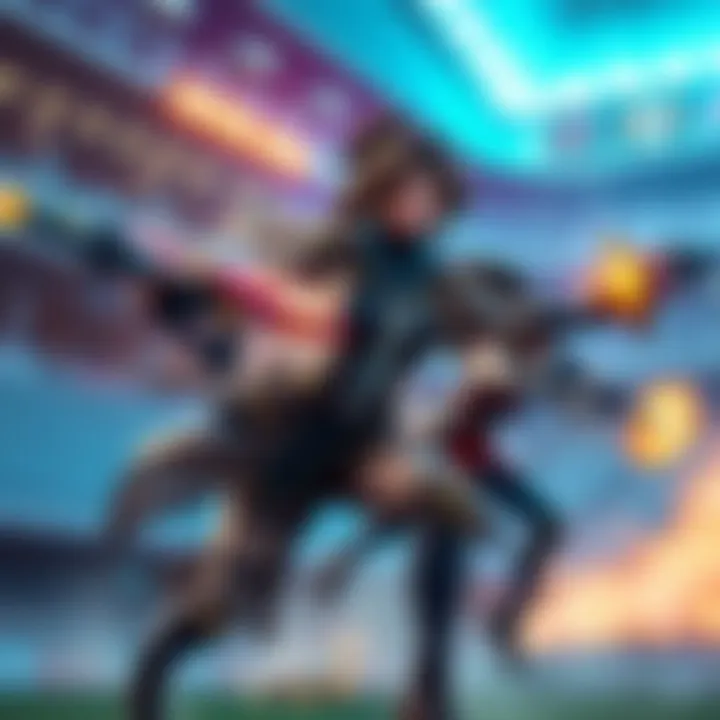 Ashe, Cass, and Freja showcasing their skills in a stadium setting, with dynamic combat and vibrant graphics