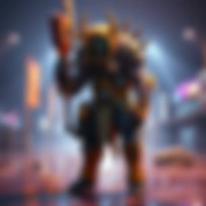 A character resembling a tall monster with a powerful weapon, standing ready in a competitive gaming environment, highlighting the danger of taunting.