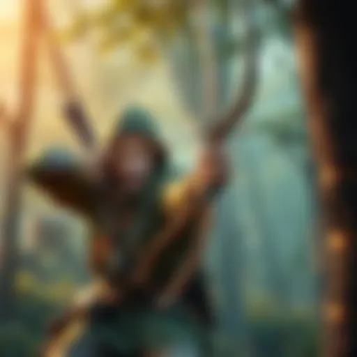 A ranger character in forest attire aiming a bow, showcasing their skills in a Dungeons & Dragons game setting.