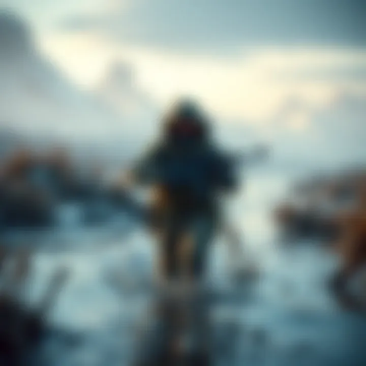 A lone ranger stealthily moving through the harsh environment of the Volga in Exodus, avoiding enemy camps while equipped for survival.