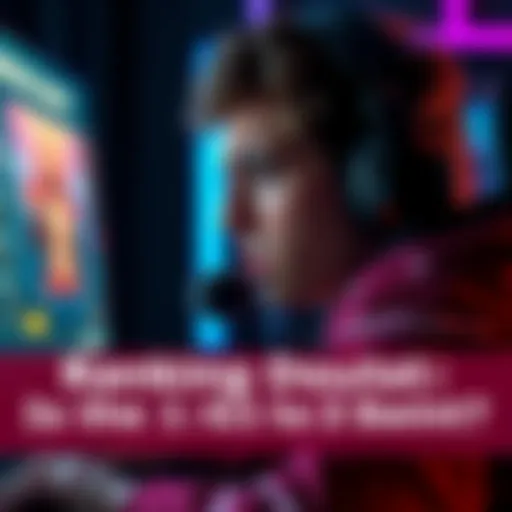 A competitive gamer looking concerned while monitoring their ranking progress on a gaming screen