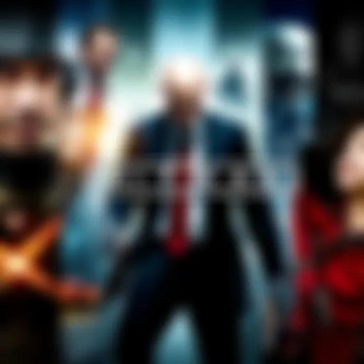 A collage of various Hitman game covers showcasing characters and settings from the franchise