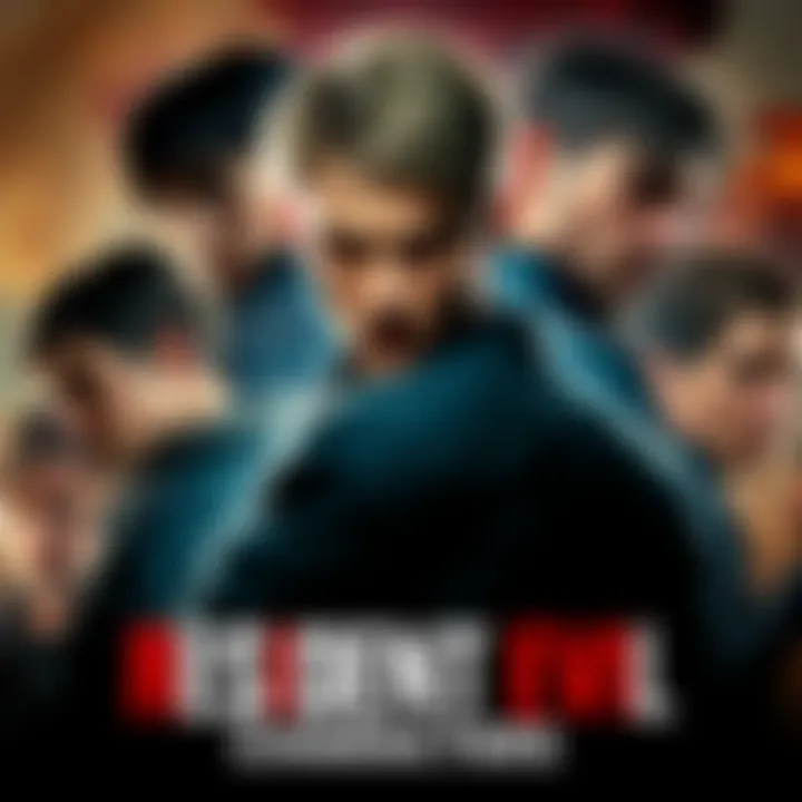 A collage of main characters from the Anderson Resident Evil movies, featuring Wesker at the forefront and Leon positioned at the back, showcasing their distinct looks and styles.