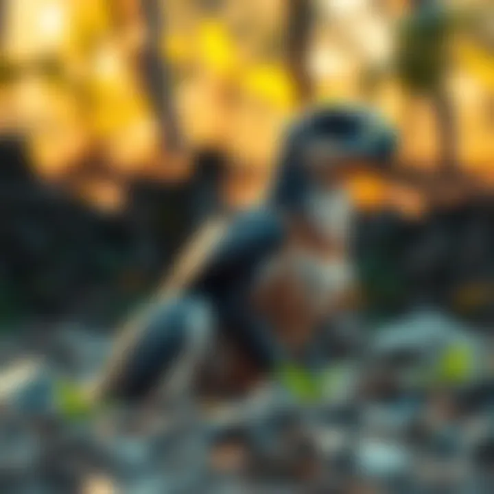 A raptor sitting calmly in its environment, showcasing its feathers and calm demeanor, illustrating its non-aggressive behavior