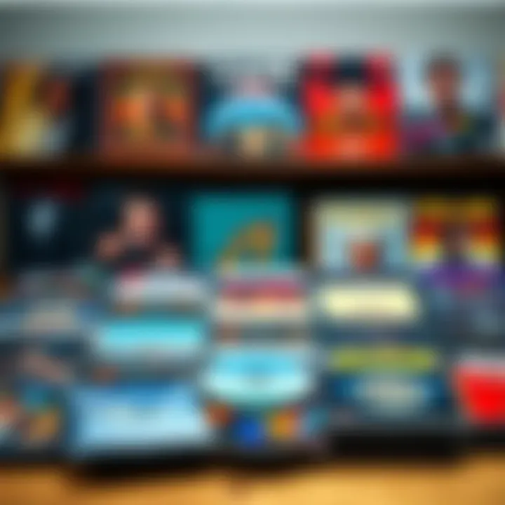 A collection of rare CDs displayed on a table, showcasing various album covers and titles.