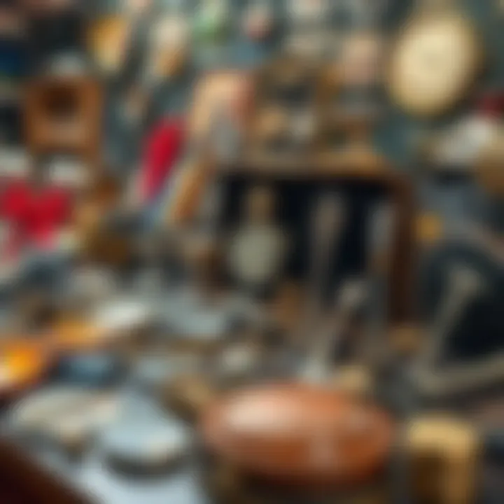 A collection of unique rare items and collectibles arranged on a table, showing their details and distinct features.
