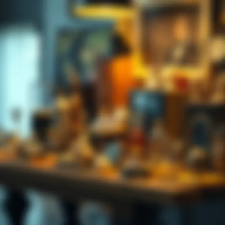 A collection of unique and valuable rare collectibles displayed on a wooden table
