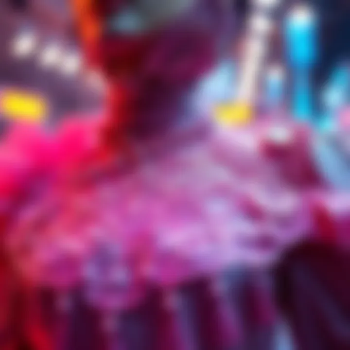 A close-up view of a unique, beautifully designed outfit with intricate details, showcasing the latest fashion trends in 2025. Fashion enthusiasts are admiring it online.