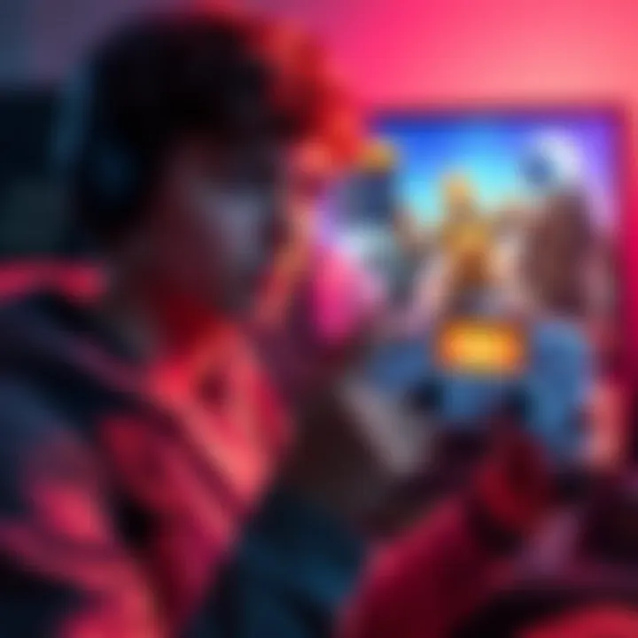 A college student holding a game controller, displaying their rare game account with a unique skin on a screen