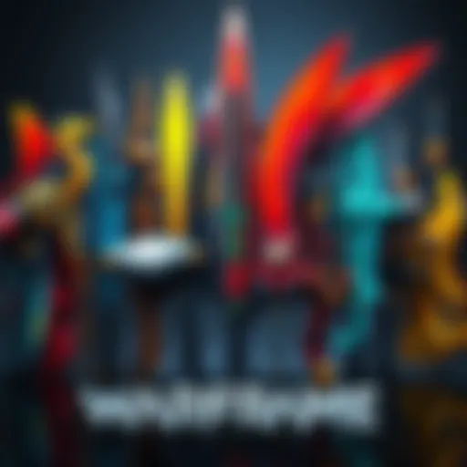 A collection of rare weapons and unique mods from Warframe displayed together, showcasing their design and colors.