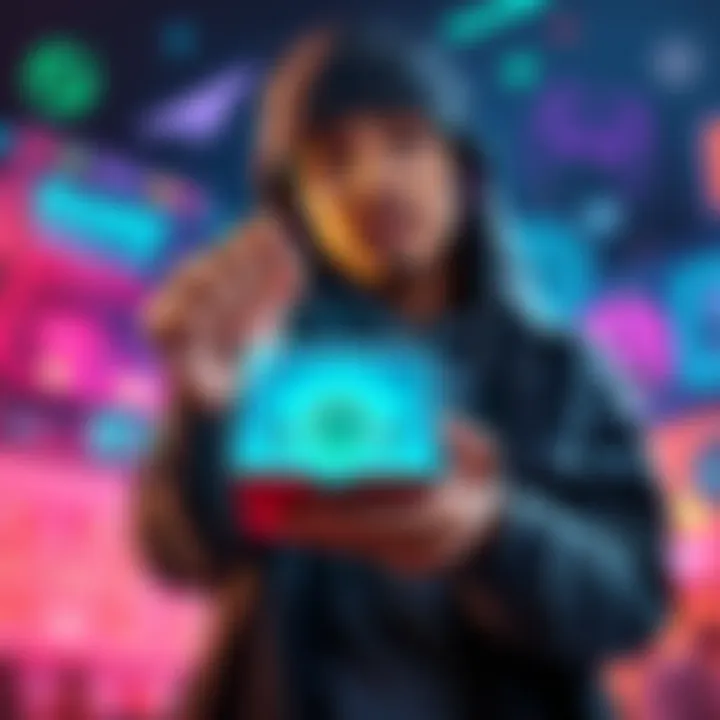 Rare Loot Box Item A gaming enthusiast holds a glowing rare item found in a loot box, surrounded by gaming-related graphics and icons.