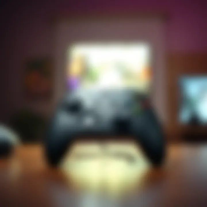 A unique Xbox controller displayed on a table with a bright background, highlighting its design and condition.