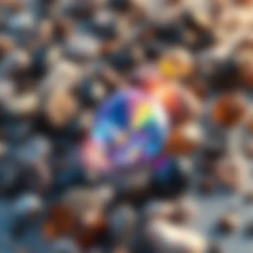 A visual representation of rarity, featuring a unique gemstone surrounded by common stones, symbolizing how rarity influences value in different contexts.