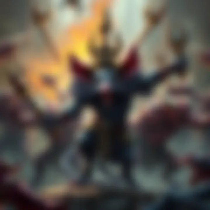 A powerful character named Rat King surrounded by various minions like Beasts and Demons in an action-packed scene.