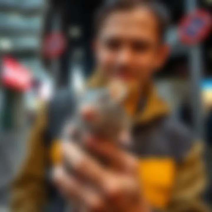 A person calmly handles a trained rat, showcasing the technique of rat taming in an urban setting.