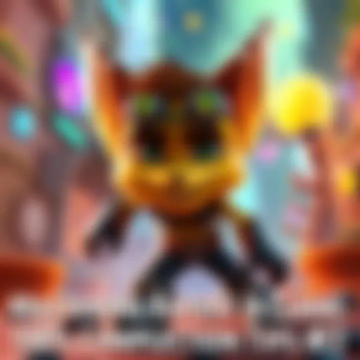 A character from Ratchet & Clank exploring a vibrant game level filled with collectibles and challenges.