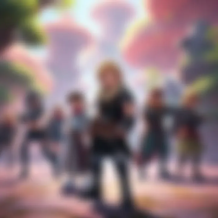 Ratha in Stories 3 Ratha character standing confidently with a party of players in a vibrant game world after the final battle