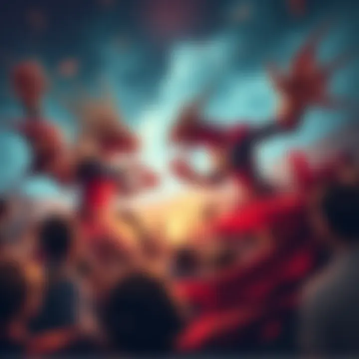 Rathalos and Astalos clash in an intense fight during the Flagship Popularity Tournament, with a crowd cheering them on.