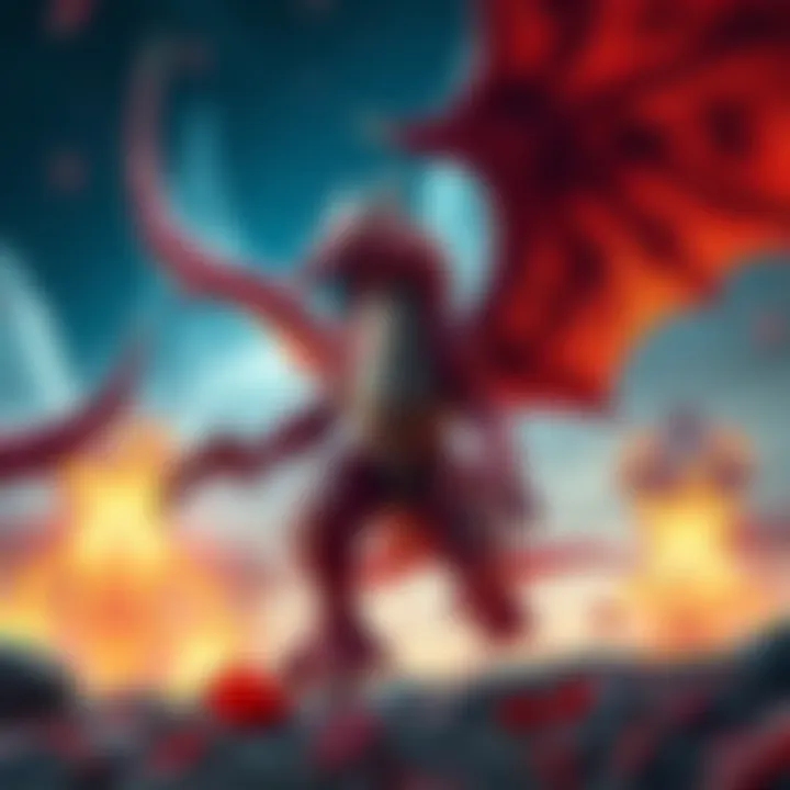 A fierce Rathalos character, a dragon-like creature with large wings and sharp claws, appears in a vibrant game environment, engaging players with its powerful presence.