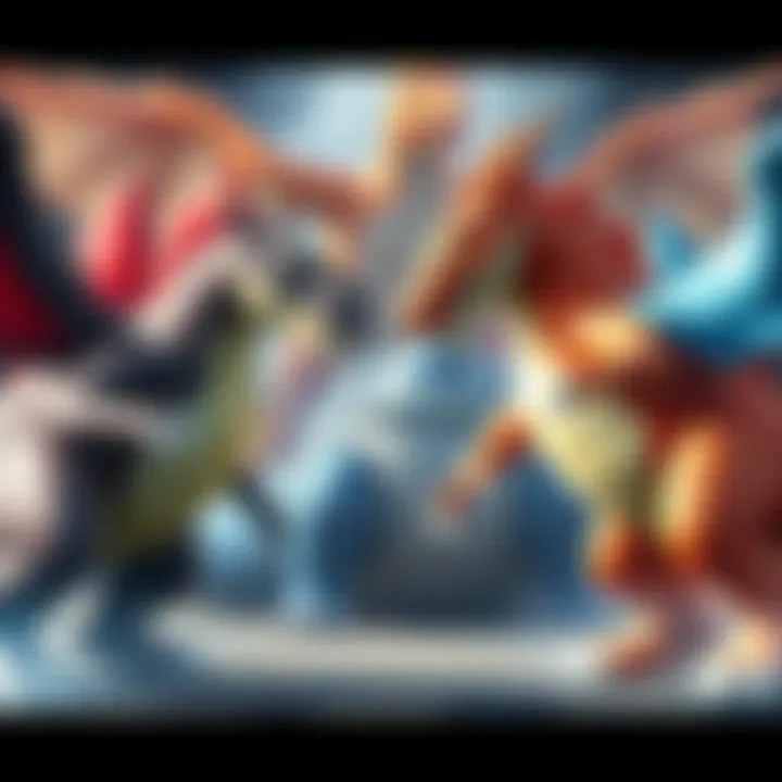 Rathalos and Lagiacrus from Monster Hunter with Charizard and Blastoise in the background, representing a battle of iconic creatures.
