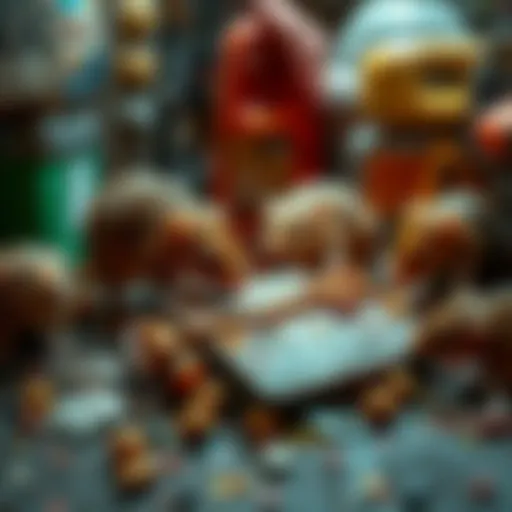 A group of rats gnawing on a broken $100K kit, showing signs of damage and chaos in a community setting