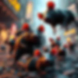 Rats in the Game A scene depicting frustrated players being chased by rats while trying to loot after battles in a video game.
