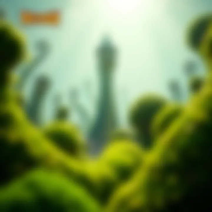 Rayman moss sea serpent design A creative visual from the game Rayman showing long stretches of moss shaped like sea serpents, enhancing the game's artistic style.