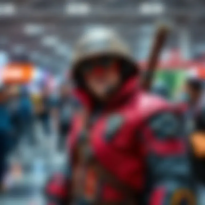 A fan in a detailed RE2 HUNK costume poses proudly at Boston FanExpo, showcasing intricate designs and accessories.