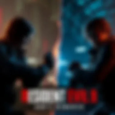 A side-by-side comparison of gameplay from Resident Evil 9 and Resident Evil 2 Remake, showcasing intense action and horror elements.