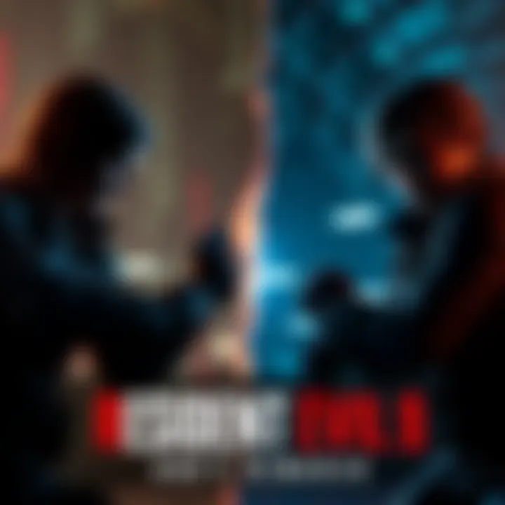 A side-by-side comparison of gameplay from Resident Evil 9 and Resident Evil 2 Remake, showcasing intense action and horror elements.