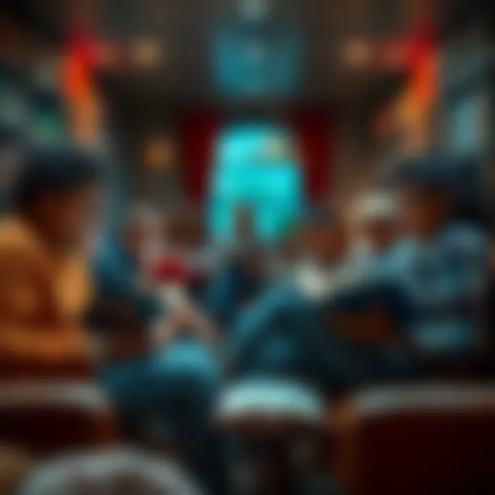 A diverse group of people enjoying books in a cozy reading nook with warm lighting and comfy chairs.