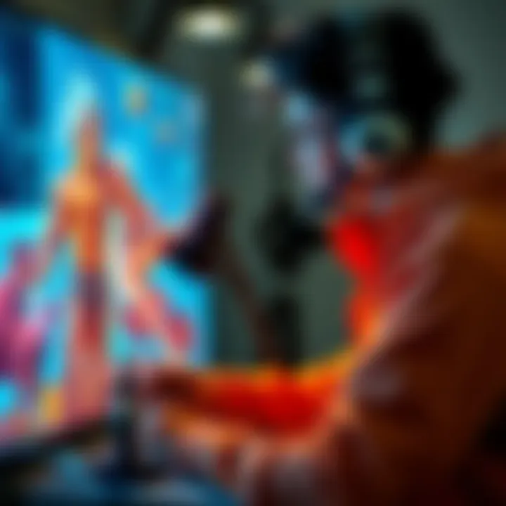 An artist working on a digital painting that appears lifelike, showing a close-up of their screen with vibrant colors and details.
