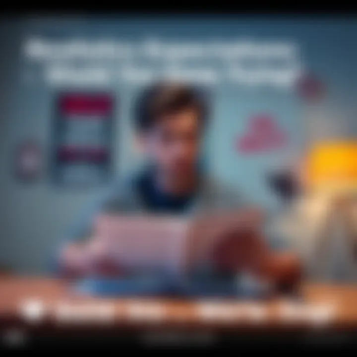 A person sitting at a table, looking thoughtful while reviewing a notebook with goals written down. They're surrounded by a few motivational posters.