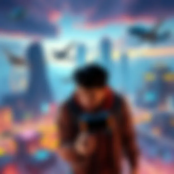 Realistic gaming alternatives A gamer exploring various open-world games that offer realistic experiences, featuring cityscapes and immersive activities.