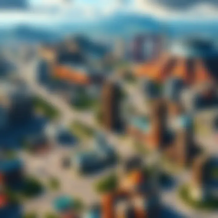 A collage of screenshots from various city-building games including detailed landscapes and cityscapes