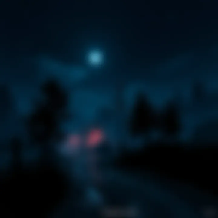 Realistic nighttime gaming scene A dark, immersive video game environment with stars and moonlight casting shadows, emphasizing a realistic night experience without horror elements.