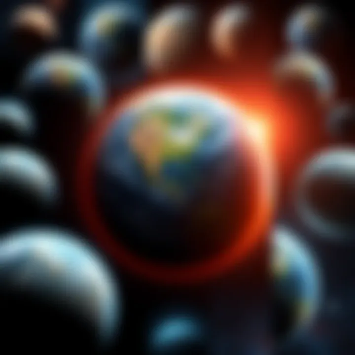 A collage of realistic planet images from various space simulation games showing detailed surfaces and features.