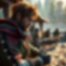 A character in modern clothing engaging in resource management and dialogue choices in a realistic RPG setting.