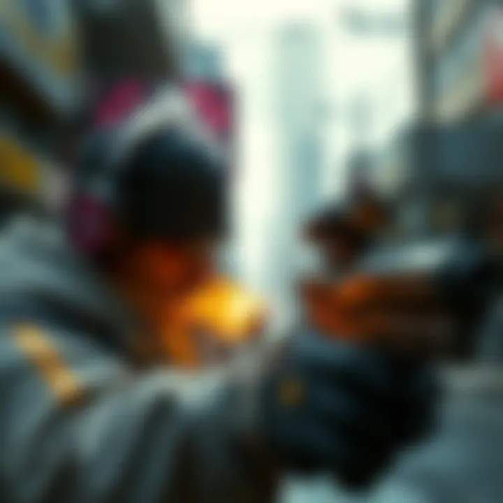 A character aiming a weapon in a realistic urban environment, showcasing detailed graphics and tactical gameplay elements.